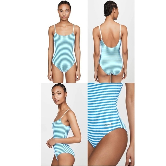 Solid & Striped The Nina One Piece Swimsuit Azure Stripe Size XL - Picture 2 of 16